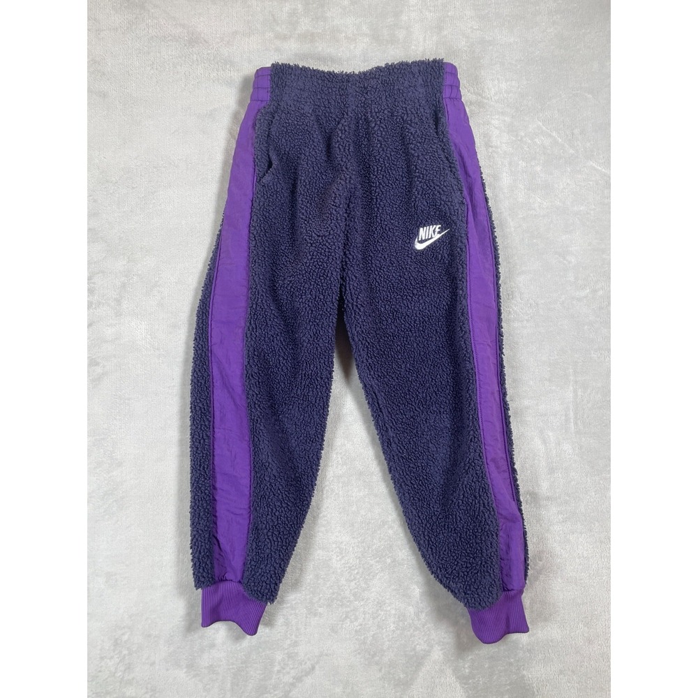 Nike Sherpa Fleece Pants Youth Small Purple Joggers Track Pants Swoosh